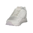 Reebok Bianco men's polyurethane sneaker showing white athletic shoe with textured sole and sleek design.