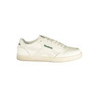 Reebok white polyurethane men's sneaker with sleek design and lace-up closure, showcasing comfort and style.