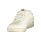 Reebok white polyurethane men's sneaker showing smooth white upper, sporty design, and classic lace-up style.