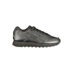 Reebok men's black polyurethane sneaker with sleek design and textured sole, suitable for athletic and casual wear.