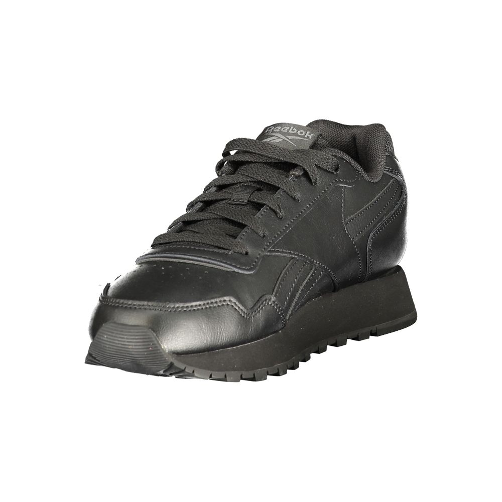Reebok men's black polyurethane sneaker with sleek design and athletic style, showcasing the comfortable and durable shoe.