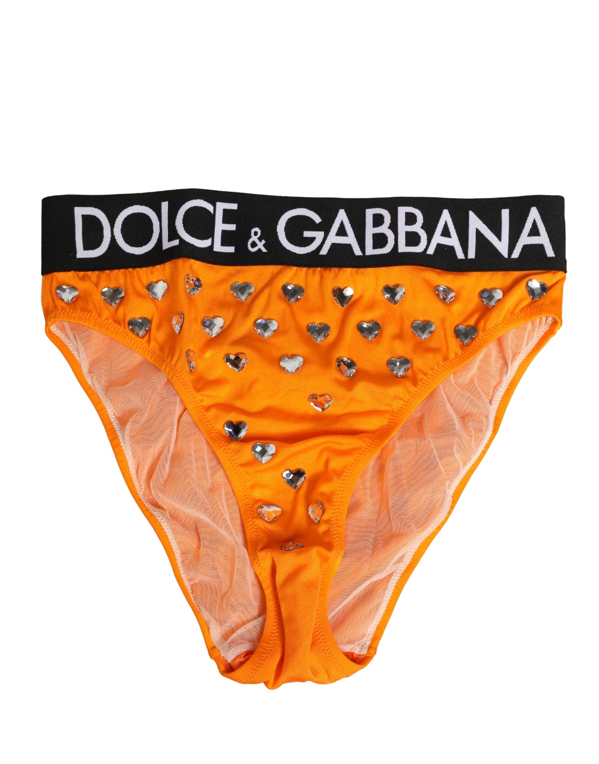 Dolce & Gabbana Orange Crystal High Waist Brief Panty Underwear Dolce & Gabbana