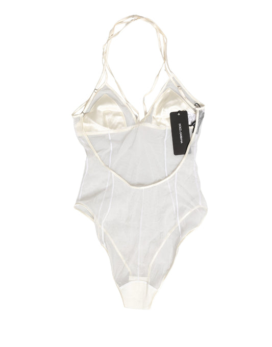 Dolce & Gabbana White Sheer Nylon Bodysuit Halterneck Underwear Dolce & Gabbana