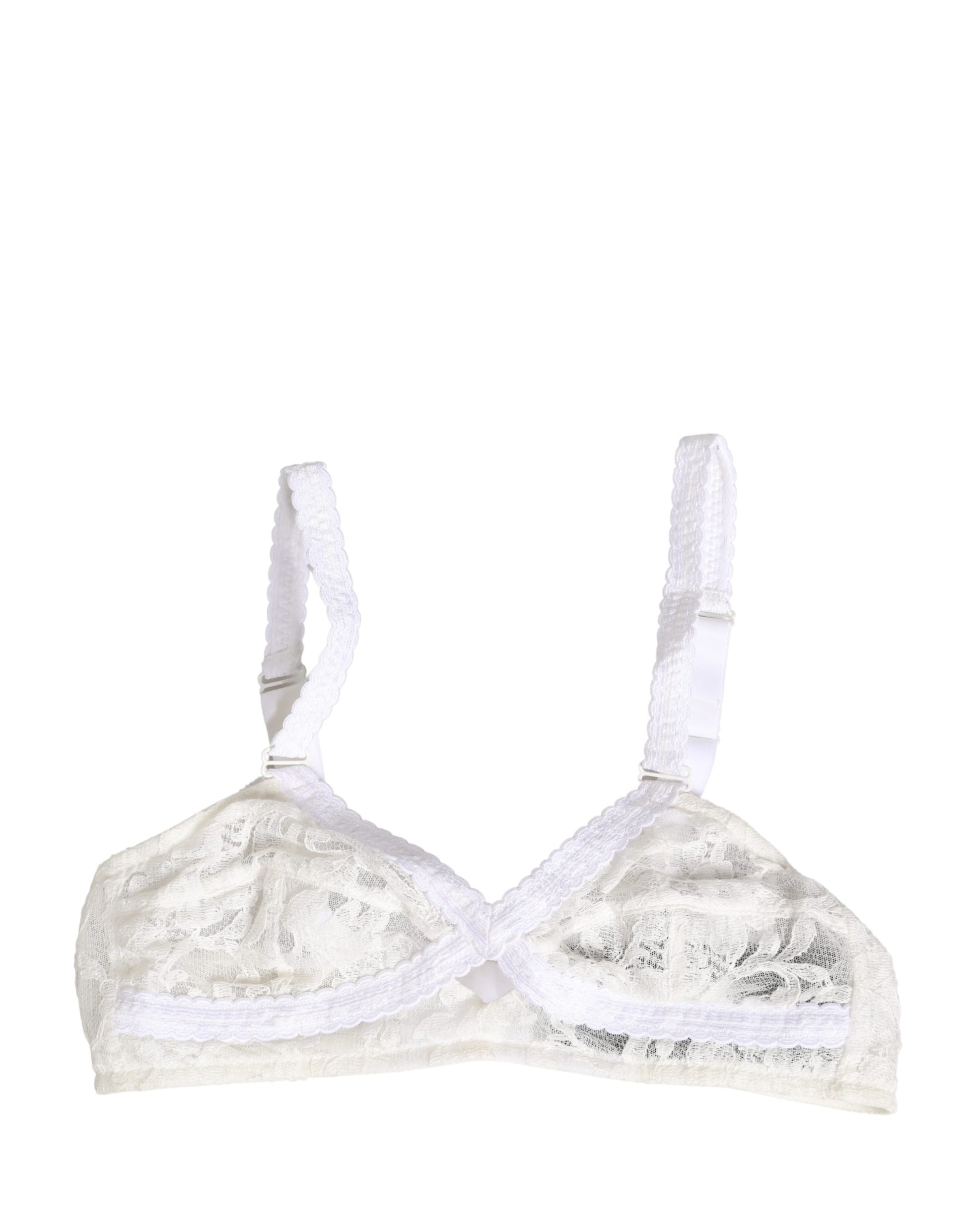Dolce & Gabbana White Cotton Lace Wireless Soft Cup Bra Underwear Dolce & Gabbana