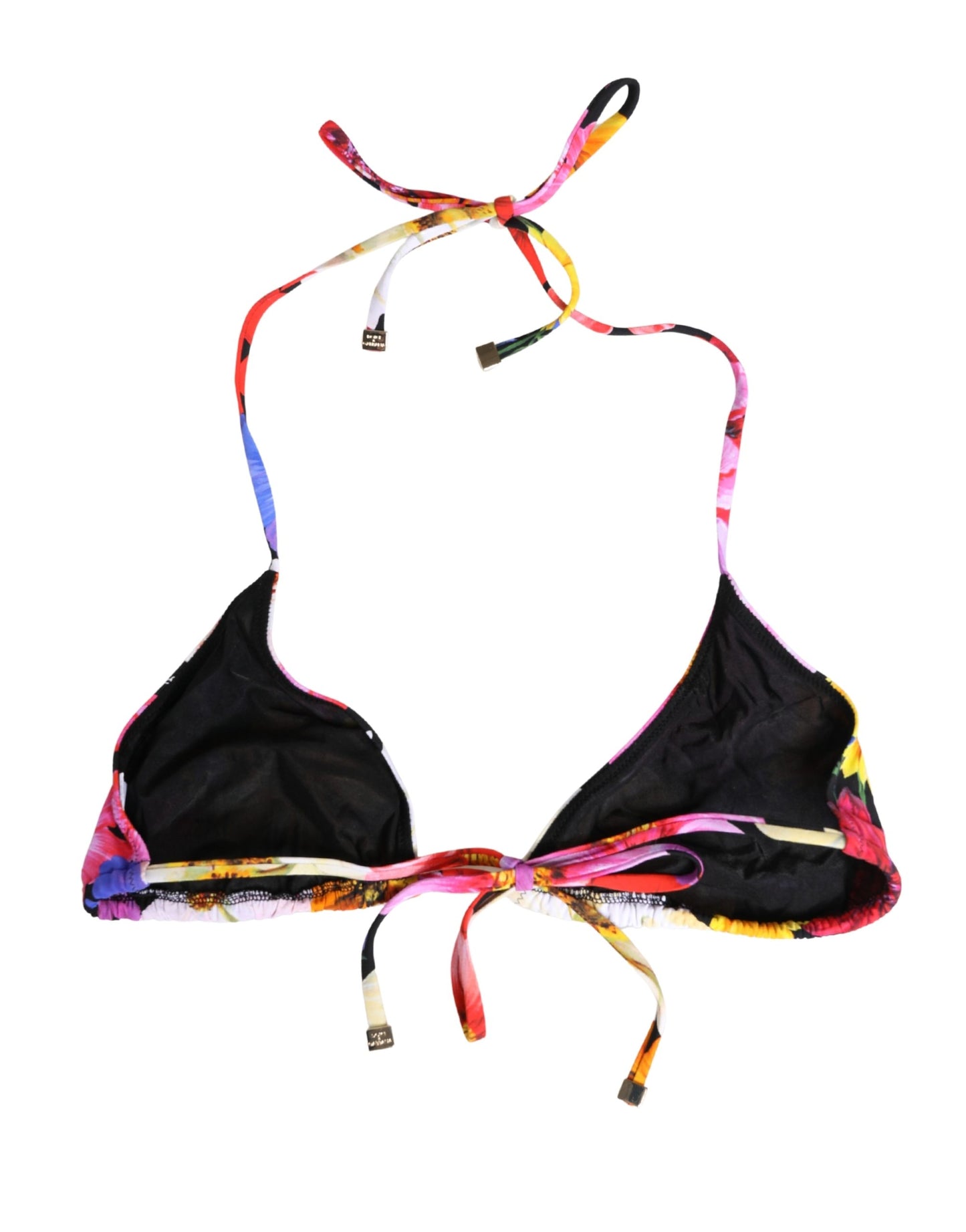 Dolce & Gabbana Black Floral Print Nylon Halter Bikini Top Swimwear Dolce & Gabbana