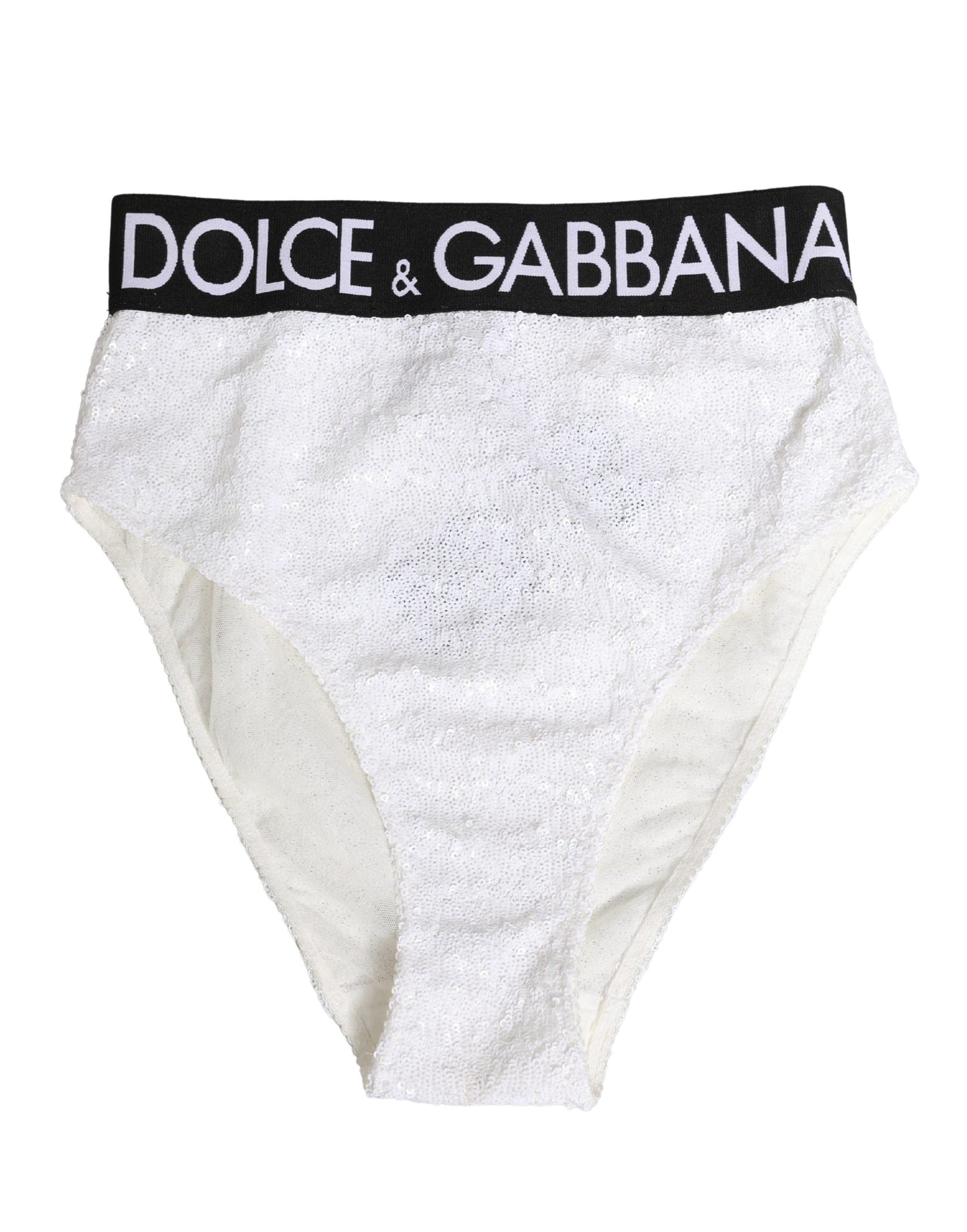 Dolce & Gabbana White Black Sequin High Waist Panty Underwear Dolce & Gabbana