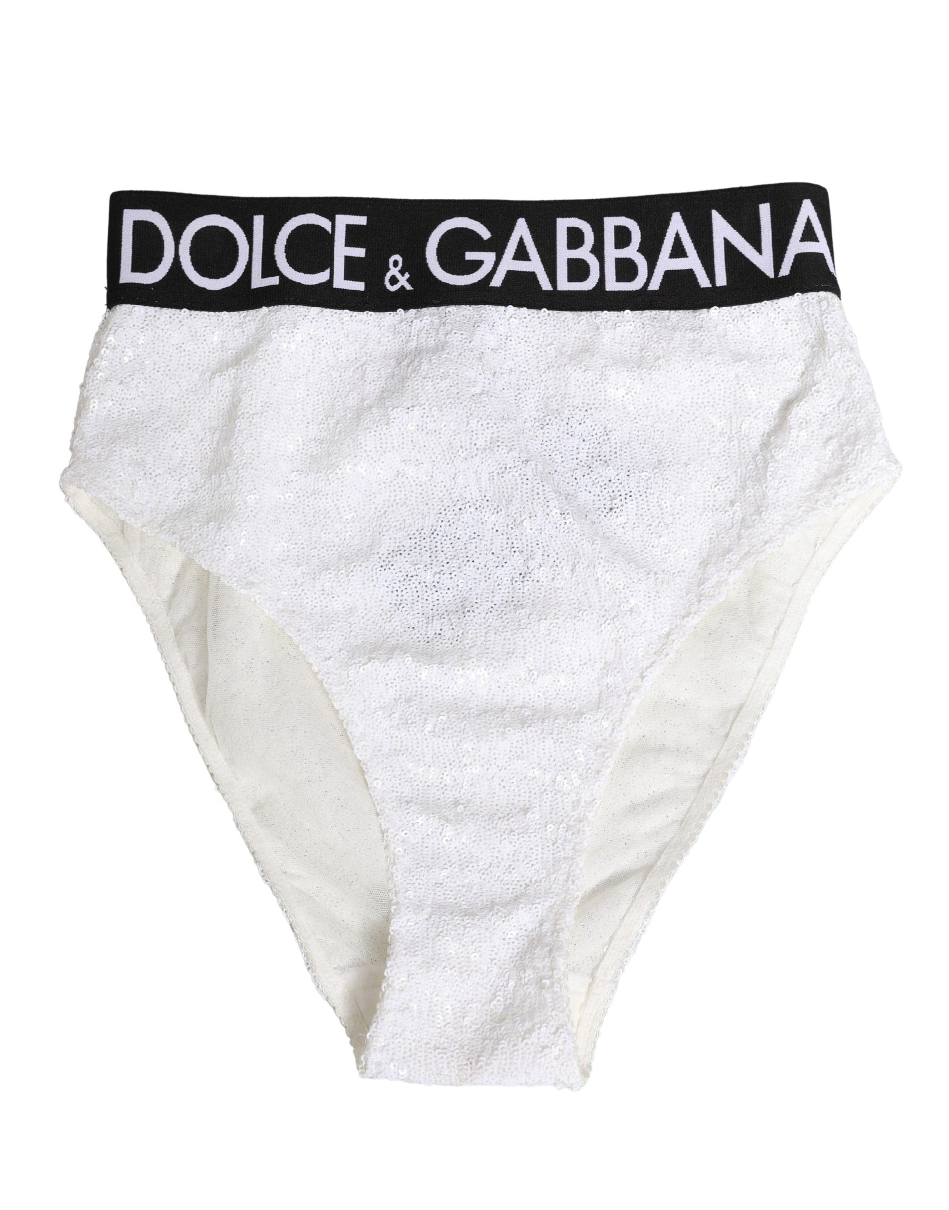 Dolce & Gabbana White Black Sequin High Waist Panty Underwear Dolce & Gabbana