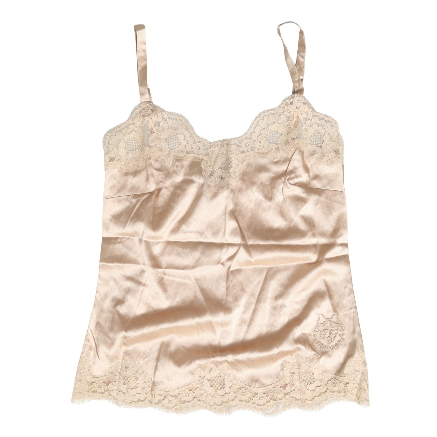 Dolce & Gabbana Beige Lace Silk Satin Tank Lingerie Sleepwear