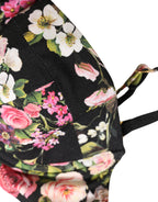 Dolce & Gabbana black floral padded balconnet bra, luxury lingerie with floral design and supportive underwire.