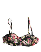Dolce & Gabbana black floral padded balconnet bra with underwire and delicate lace detailing.