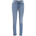 Light blue Guess Jeans men's lyocell jeans displayed on a hanger, showcasing a slim fit and classic five-pocket design.