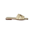 Twinset beige leather women's sandal with open toe and ankle strap, stylish and comfortable for summer wear.