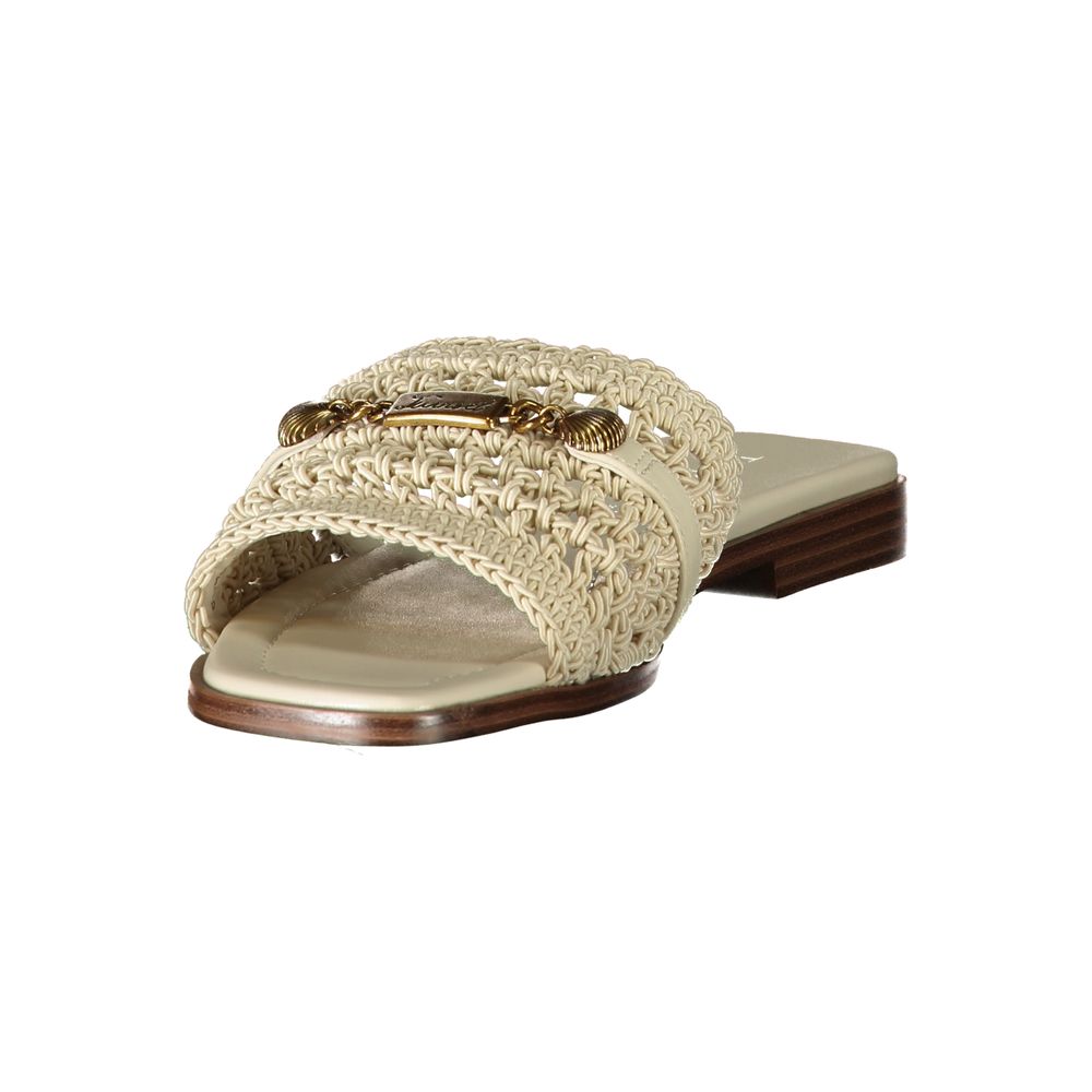 Twinset beige leather women's sandal with open toe and ankle strap, stylish and comfortable footwear for warm weather.