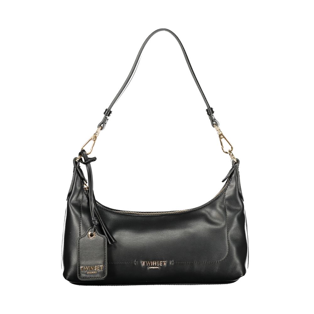 Black Twinset polyurethane women's bag with sleek design and structured shape, featuring a top handle and minimalist style.