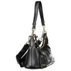 Twinset black polyurethane women's bag with sleek design and silver hardware, featuring a top handle and adjustable shoulder strap.