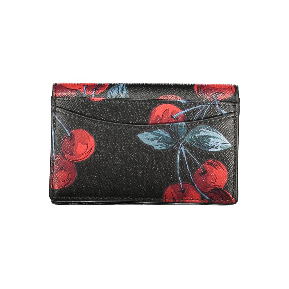 Twinset Nero polyurethane women's wallet showing sleek black design with multiple card slots and a zip-around closure.