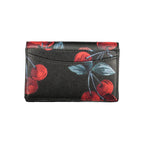 Twinset Nero polyurethane women's wallet showing sleek black design with multiple card slots and a zip-around closure.