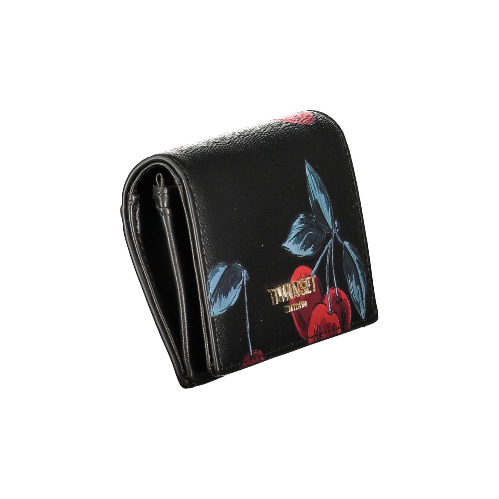 Twinset Nero polyurethane women's wallet with multiple card slots and compact design, showcasing a sleek black accessory.