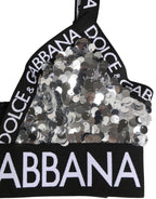 Dolce & Gabbana Silver Sequined Triangle Soft Cup Bra Underwear
