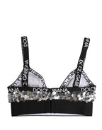 Dolce & Gabbana Silver Sequined Triangle Soft Cup Bra Underwear