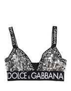 Dolce & Gabbana Silver Sequined Triangle Soft Cup Bra Underwear