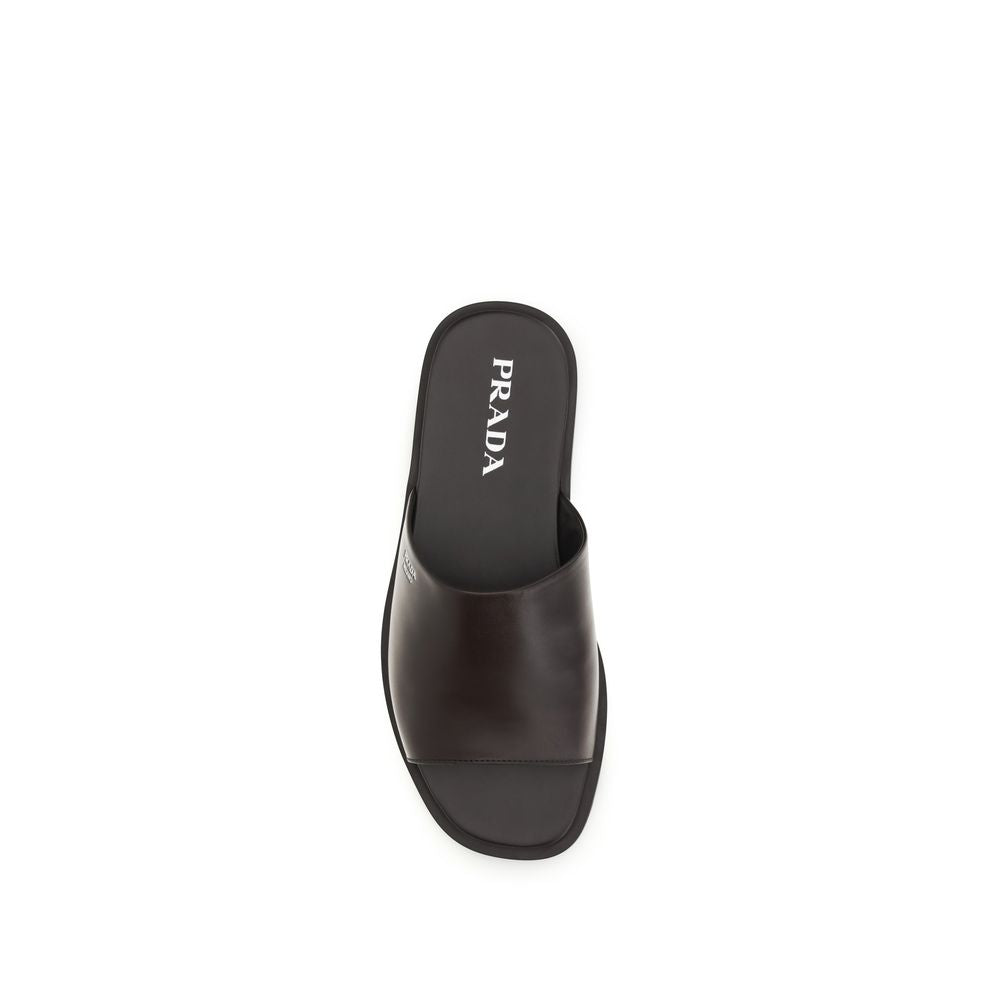 Prada Brown Calf Leather Bos Taurus Flat Sandals Prada