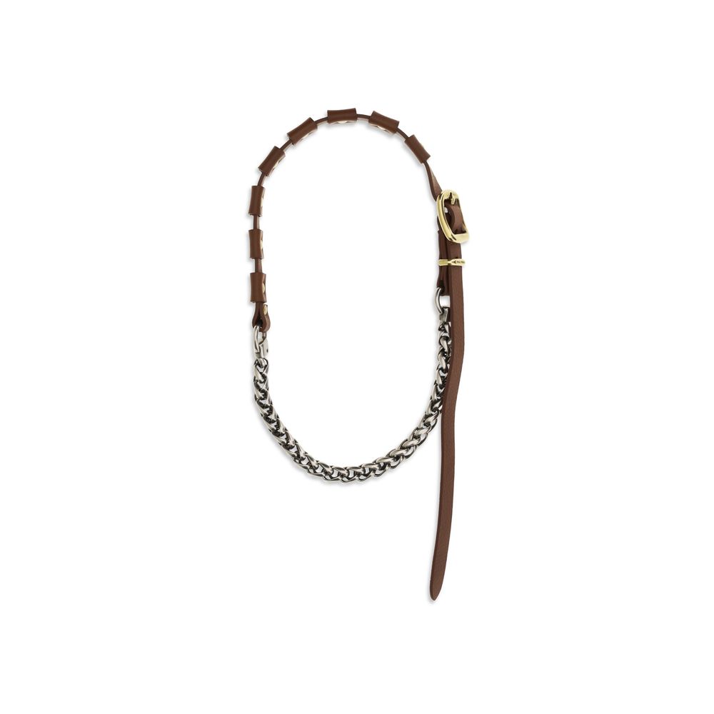 Miu Miu Brown Calf Leather Bos Taurus Necklace Miu Miu