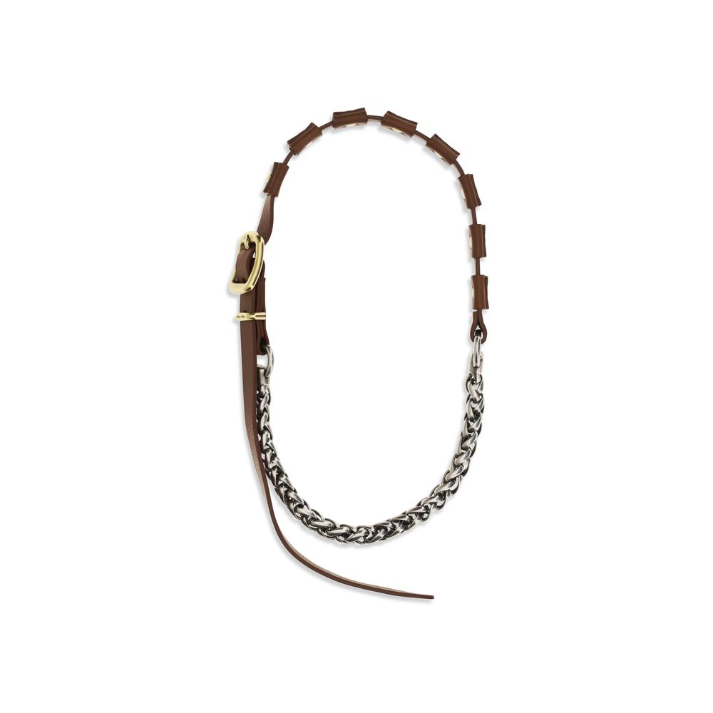 Miu Miu Brown Calf Leather Bos Taurus Necklace Miu Miu