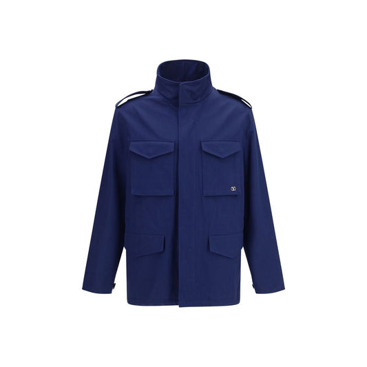 Valentino Garavani Blue Cotton Coat Valentino Garavani