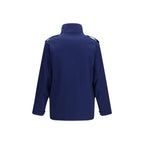 Valentino Garavani blue cotton coat displayed on a hanger, showcasing its tailored design and vibrant color.