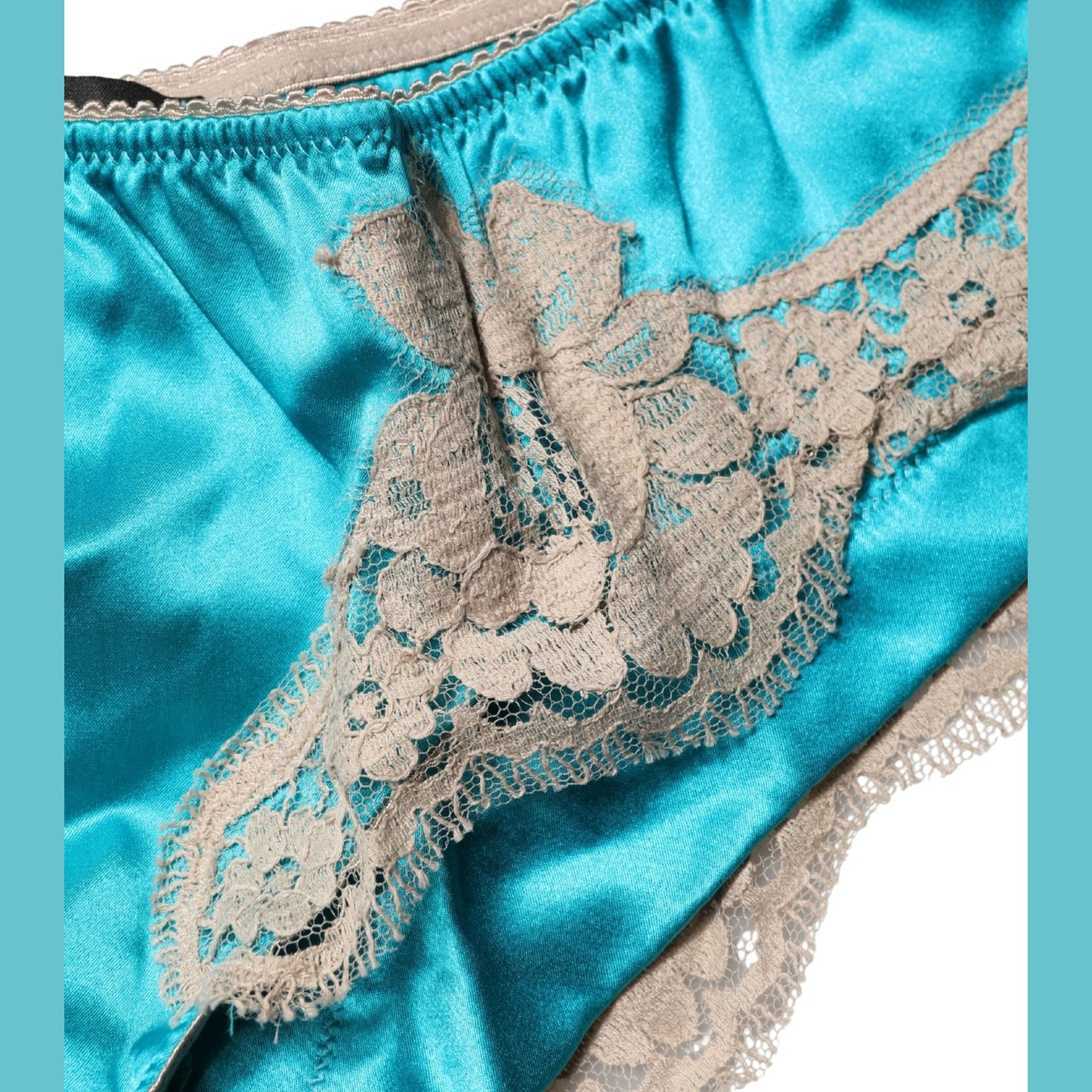 Dolce & Gabbana Blue Silk Satin Floral Lace Panty Brief Underwear