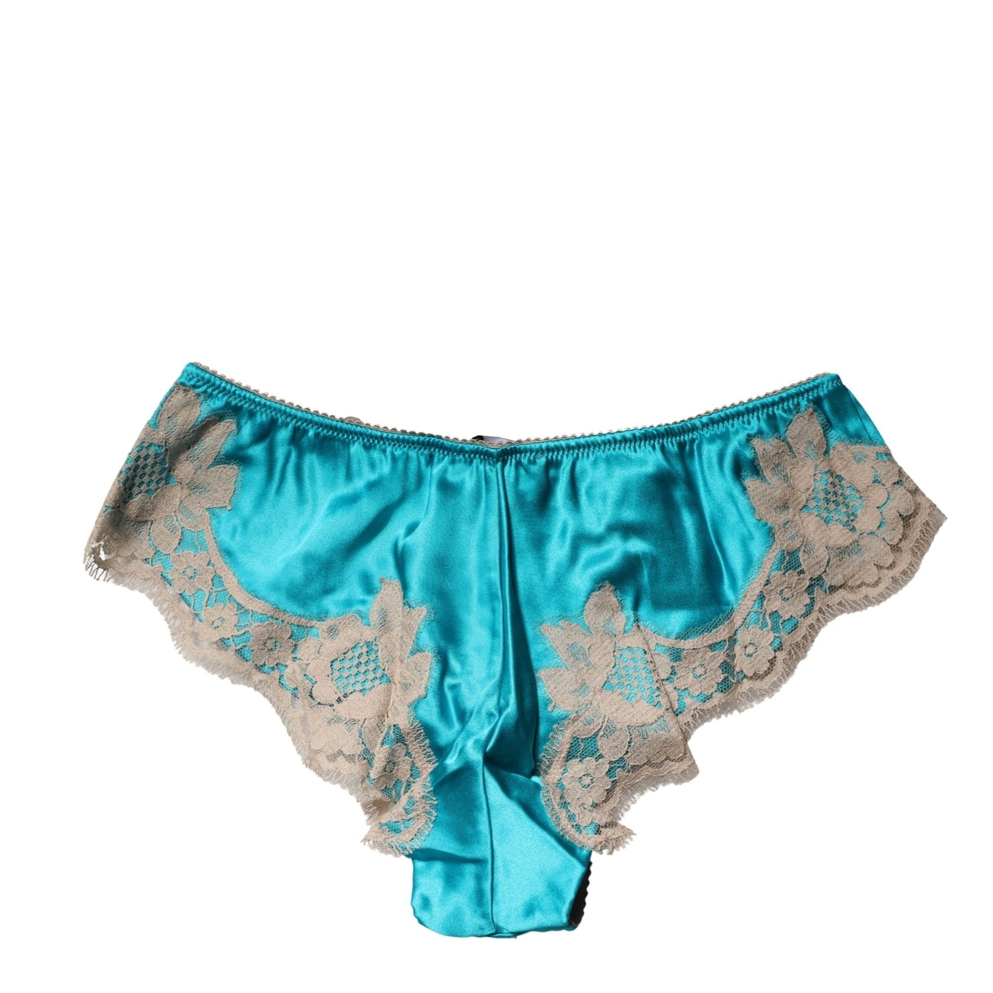 Dolce & Gabbana Blue Silk Satin Floral Lace Panty Brief Underwear