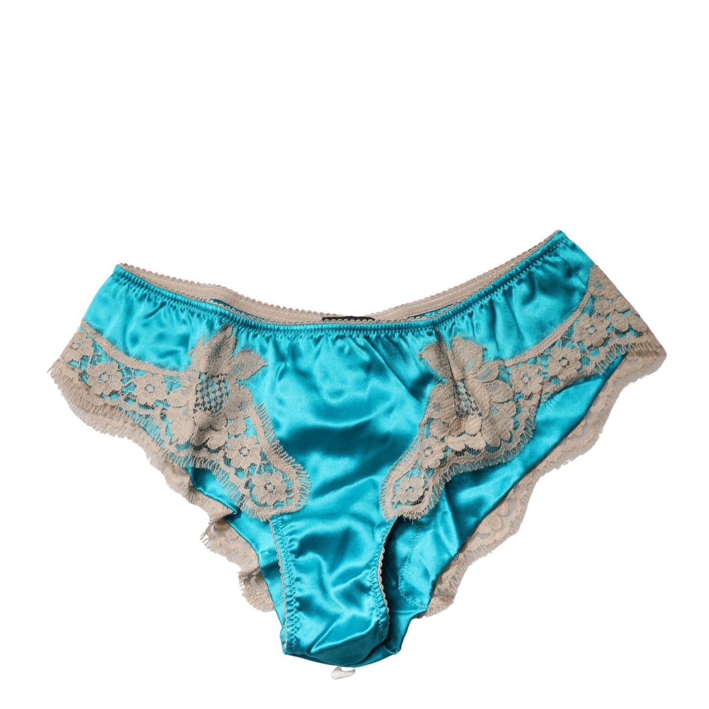 Dolce & Gabbana Blue Silk Satin Floral Lace Panty Brief Underwear