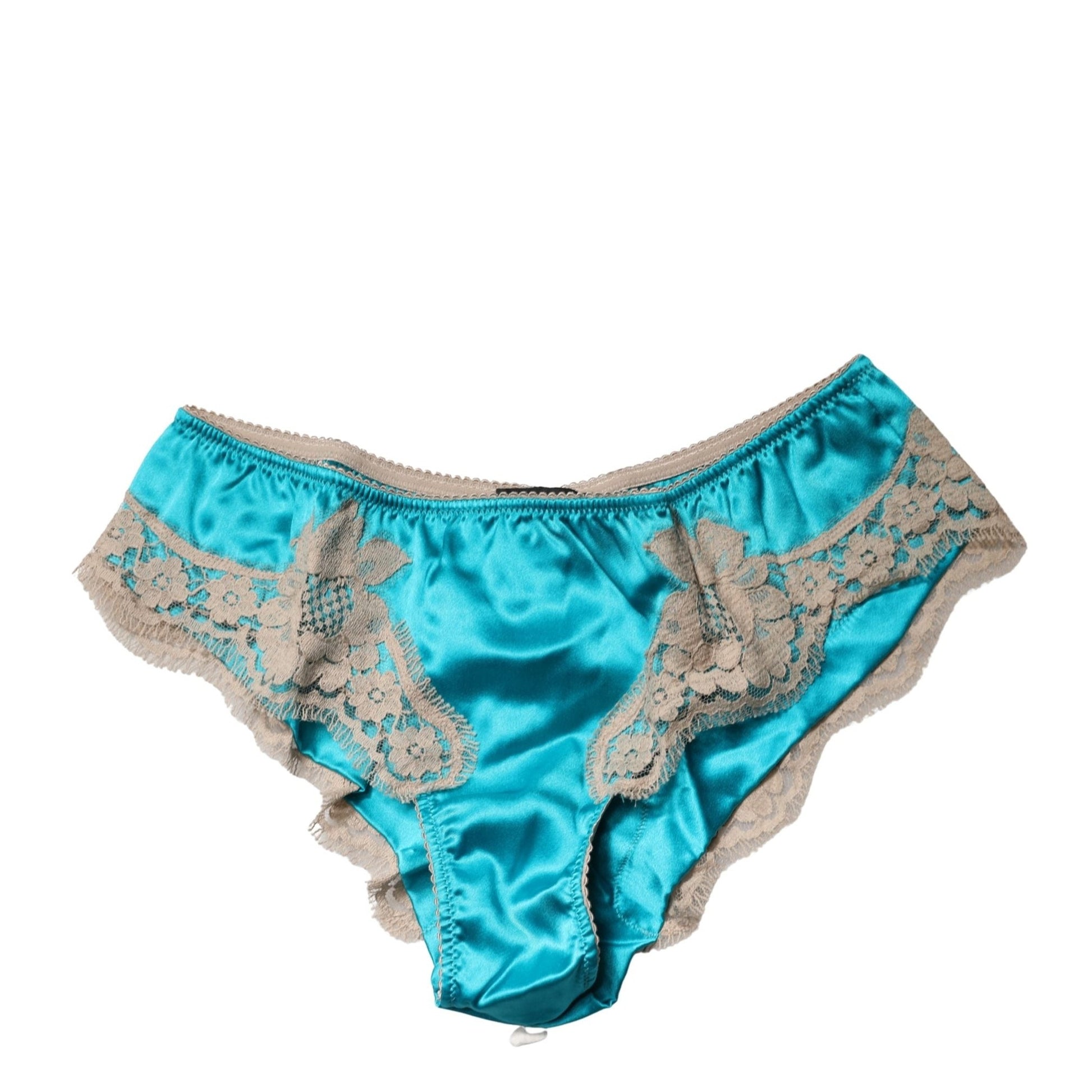 Dolce & Gabbana Blue Silk Satin Floral Lace Panty Brief Underwear