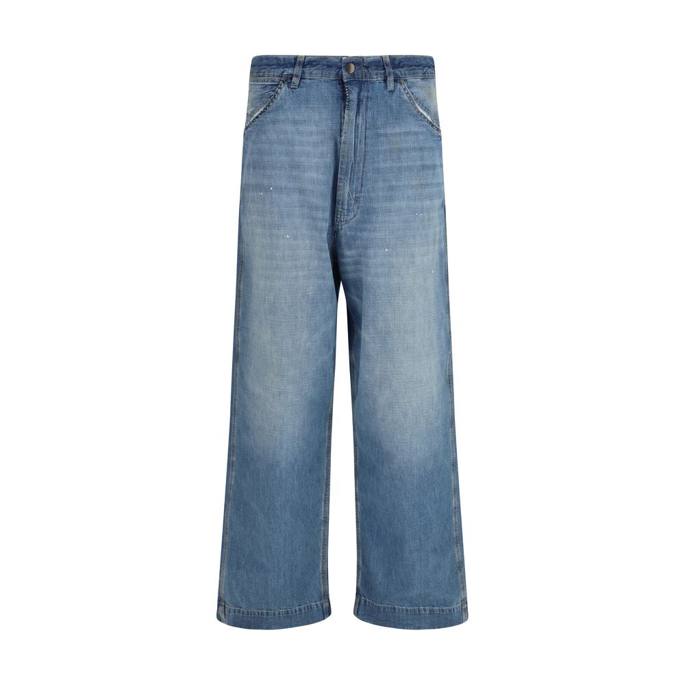 Maison Margiela blue cotton relaxed fit jeans with classic five-pocket design and subtle branding details.