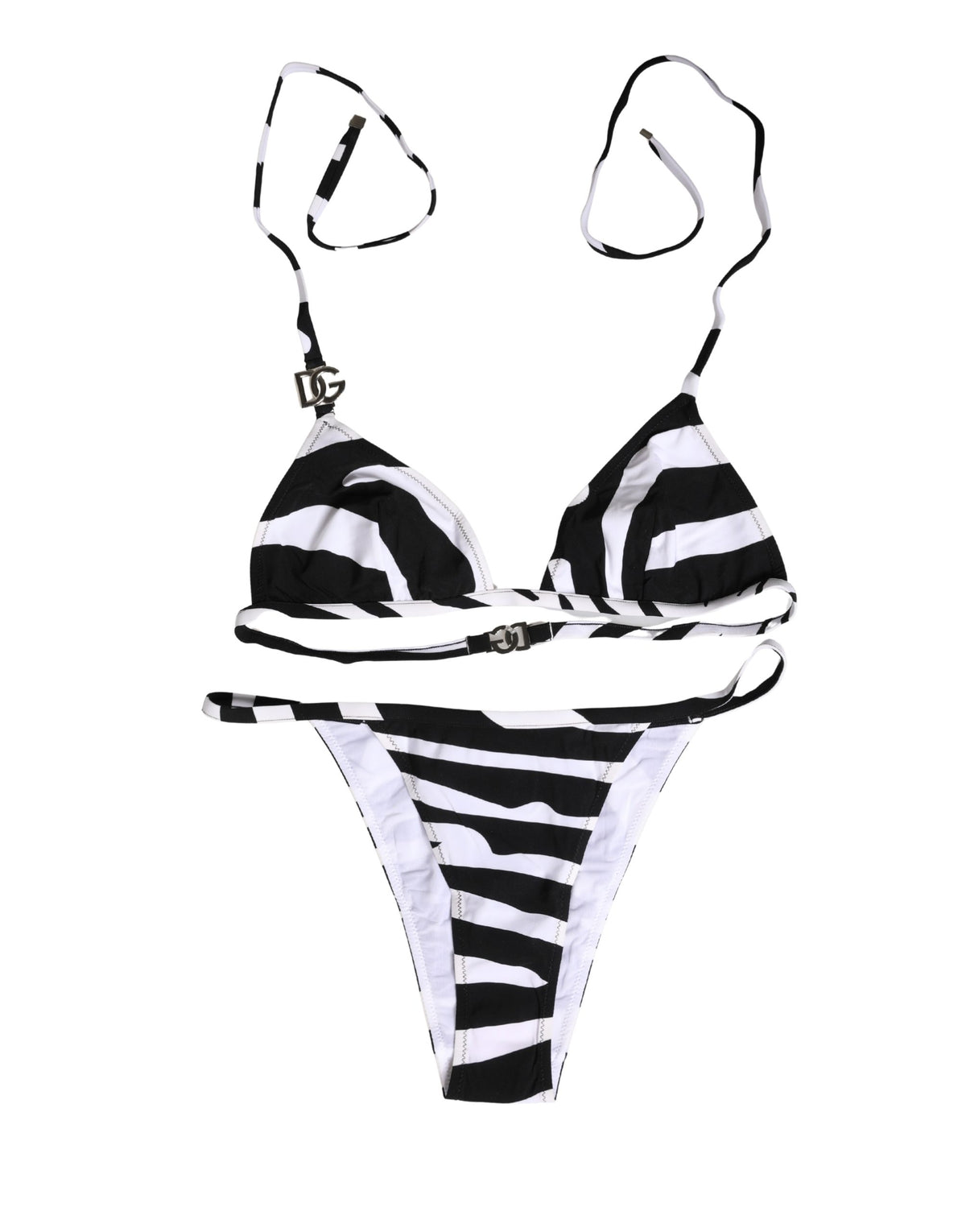 Dolce & Gabbana Black White Zebra Bikini Top Bottom Swimwear - Eljoys Fashion 
