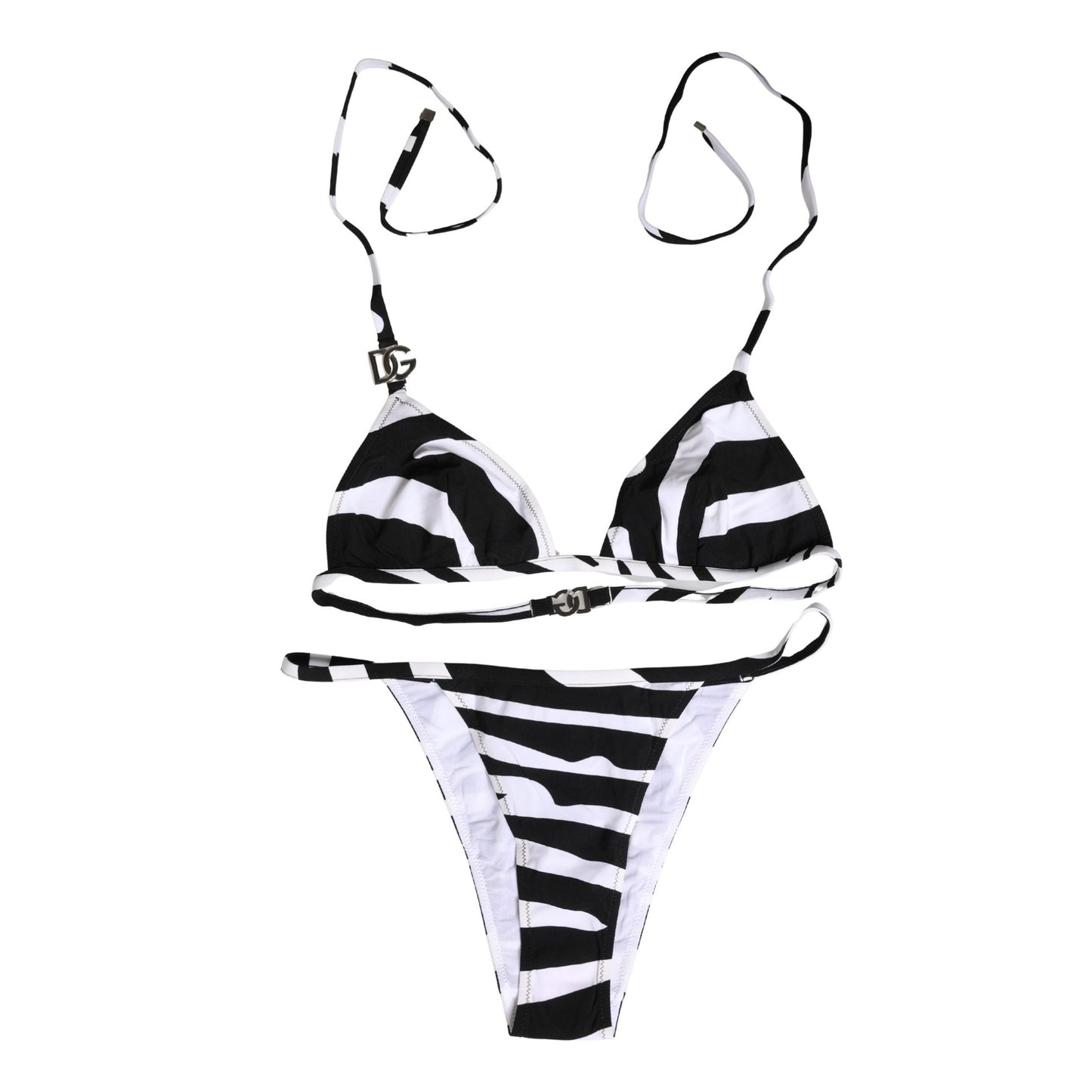Dolce & Gabbana Black White Zebra Bikini Top Bottom Swimwear Dolce & Gabbana