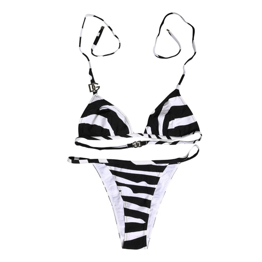 Dolce & Gabbana Black White Zebra Bikini Top Bottom Swimwear Dolce & Gabbana