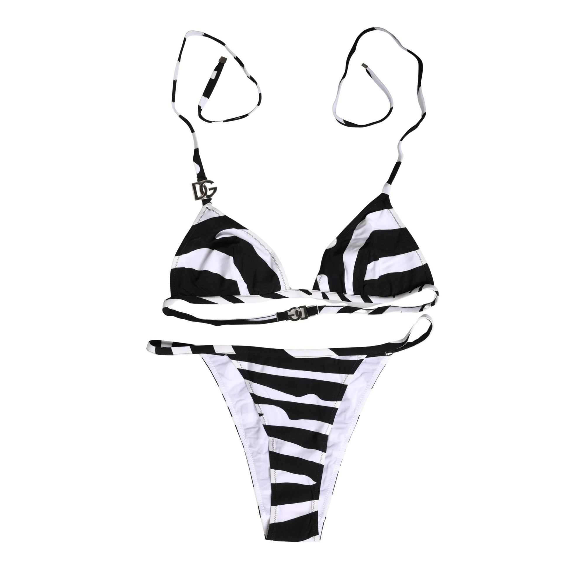 Dolce & Gabbana Black White Zebra Bikini Top Bottom Swimwear Dolce & Gabbana