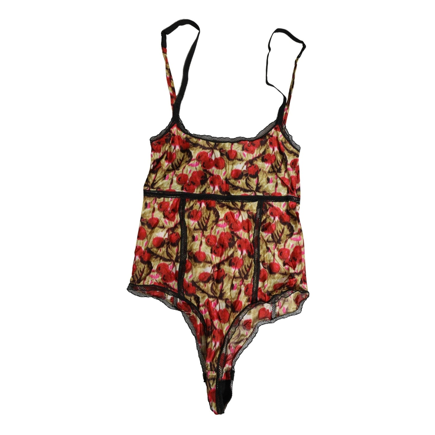 Roberto Cavalli Multicolor CherryPrint Lace Bodysuit Underwear