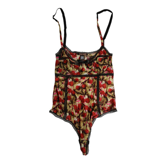 Roberto Cavalli Multicolor CherryPrint Lace Bodysuit Underwear