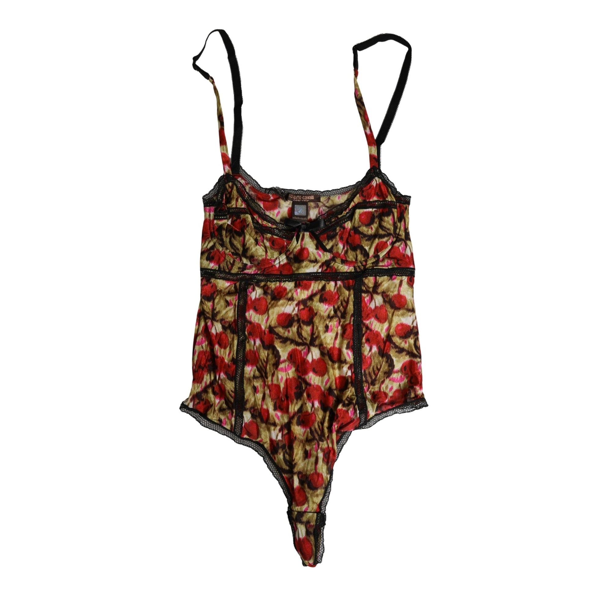 Roberto Cavalli Multicolor CherryPrint Lace Bodysuit Underwear