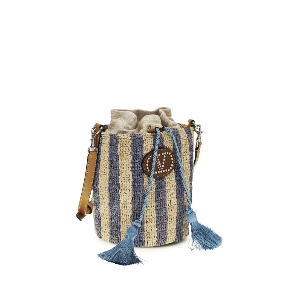 Valentino Garavani Blue Raffia Backet Bag Valentino Garavani