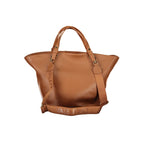 Mario Valentino brown polyurethane women's bag with sleek design and top handle, featuring subtle logo accents.