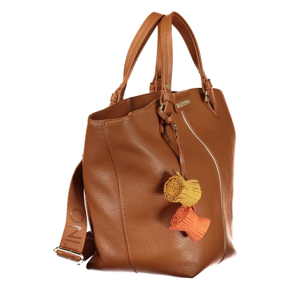 Mario Valentino brown polyurethane women's bag with top handles and sleek design, ideal for stylish everyday use.