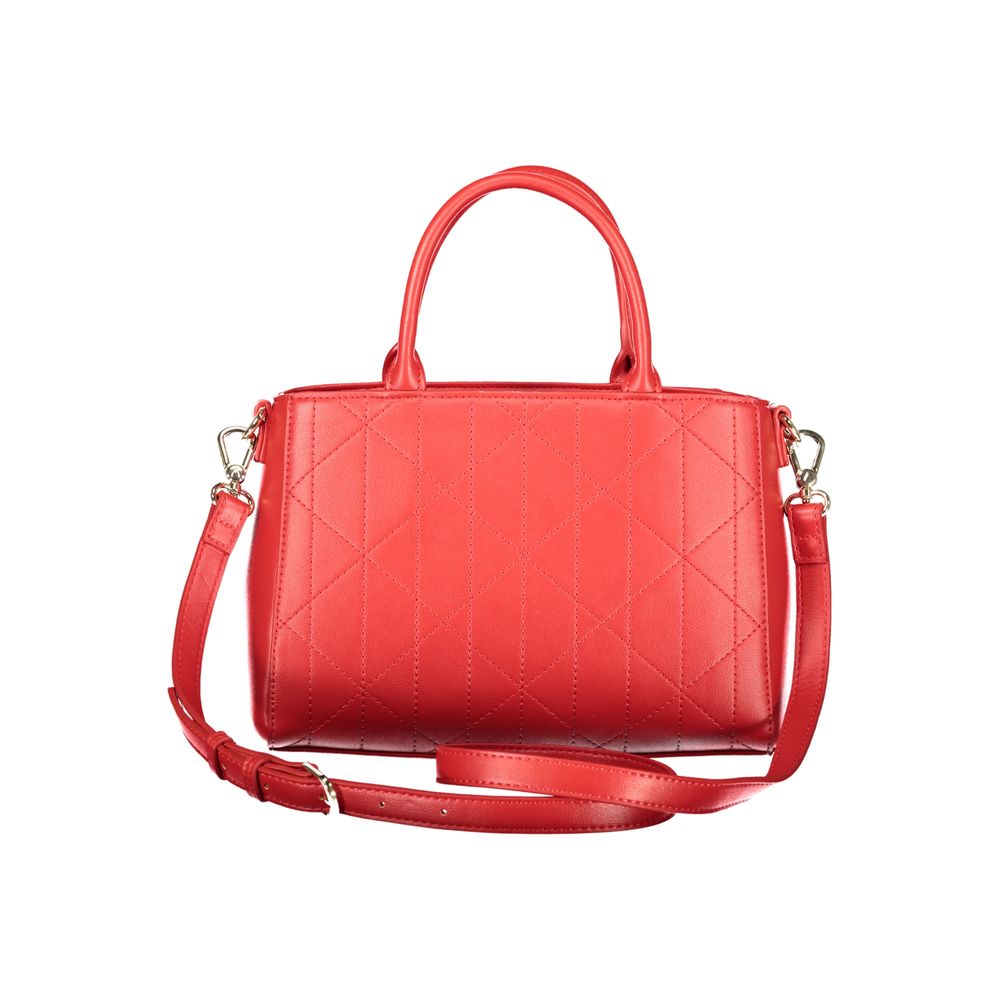 Mario Valentino Rosso polyurethane women's bag with sleek design and top handle, showcasing vibrant red color and stylish appearance.