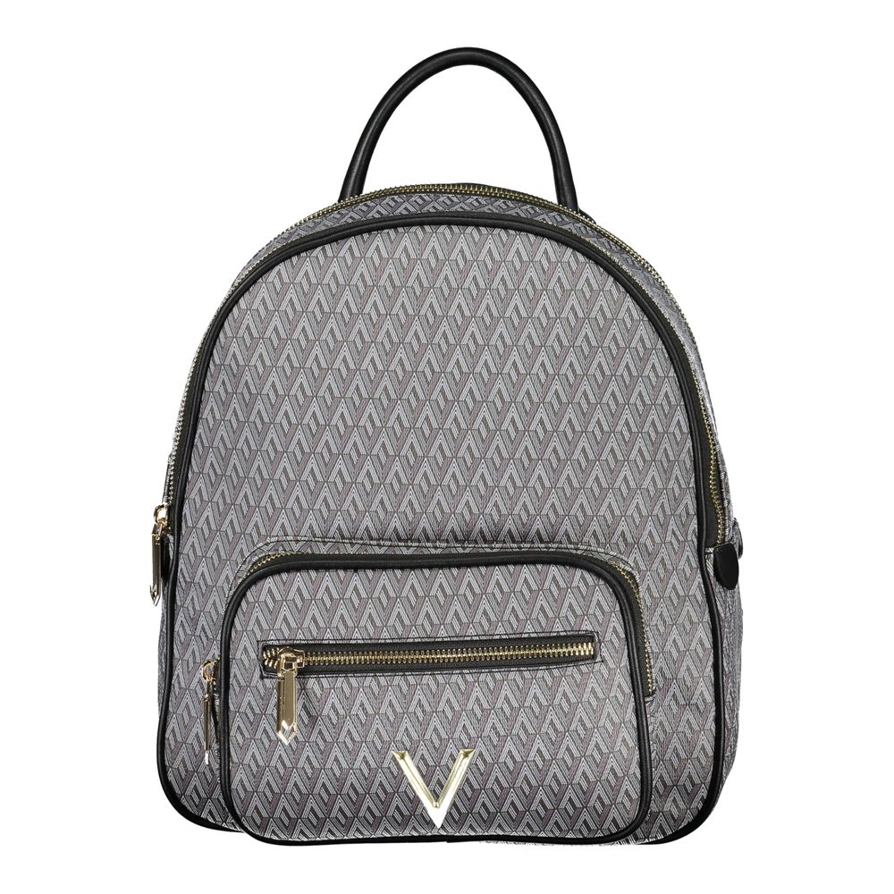 Mario Valentino black polyurethane women's backpack with sleek design and adjustable straps, featuring a stylish, functional accessory.