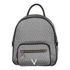 Mario Valentino black polyurethane women's backpack with sleek design and adjustable straps, featuring a stylish, functional accessory.