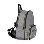 Black polyurethane women's backpack by Mario Valentino with sleek design and adjustable shoulder straps.