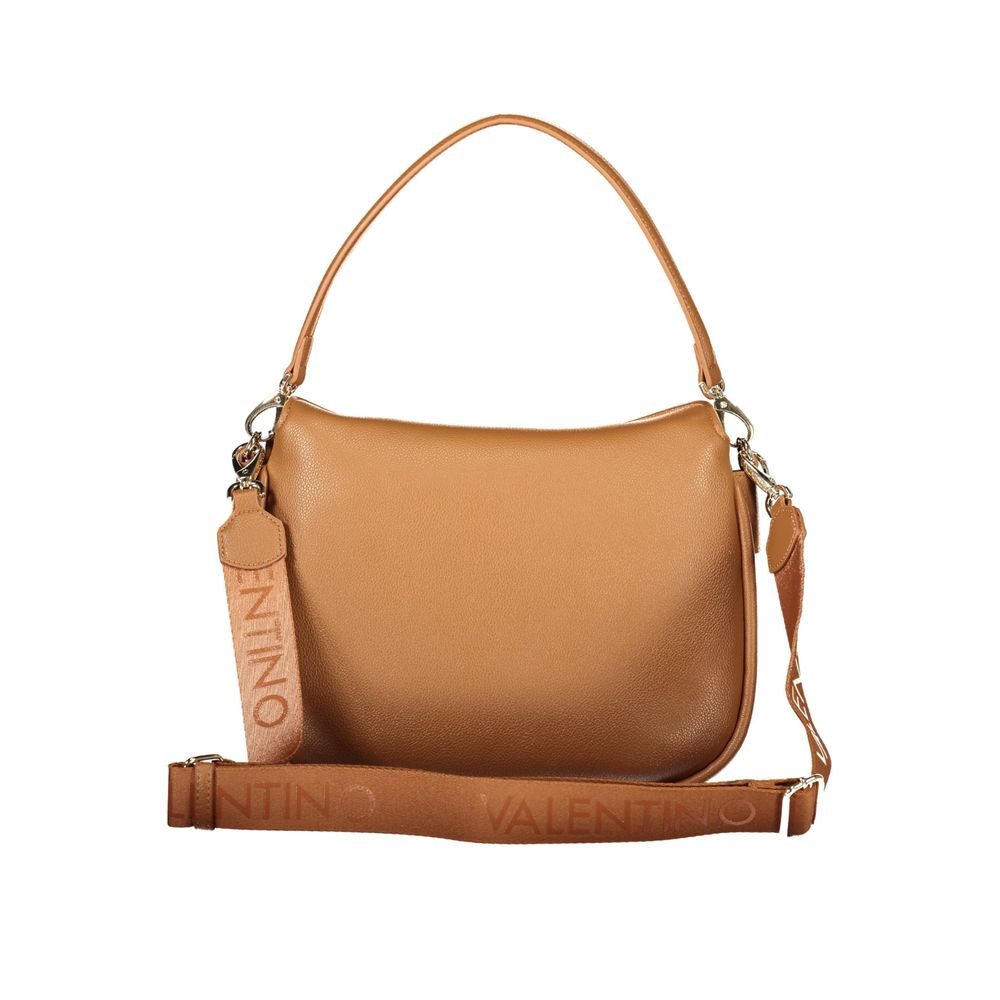 Brown Mario Valentino women's polyurethane bag with removable shoulder strap, featuring sleek design and top handle.